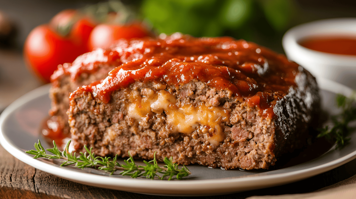 Hackbraten mit Käse in der Mitte.