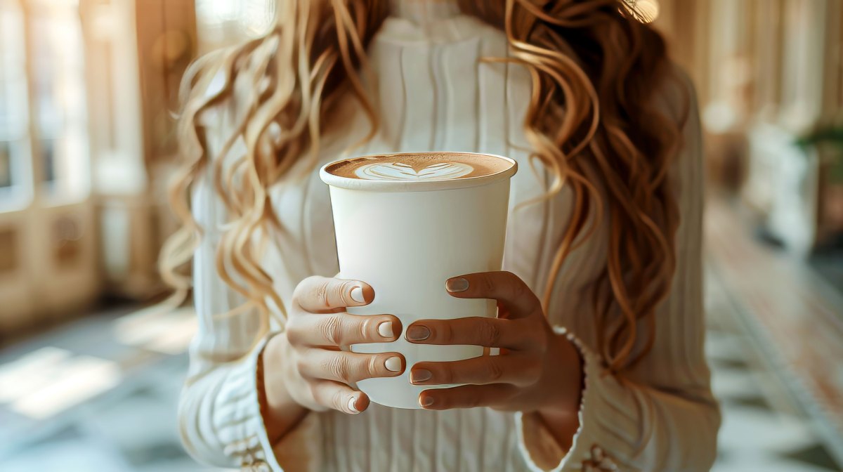 Frau mit einer Kaffeetasse in der Hand