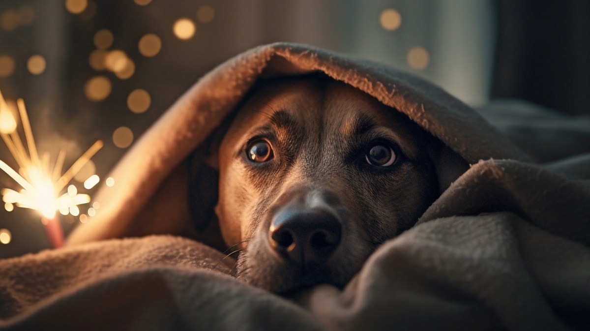 Hund versteckt sich an Silvester unter Decke.