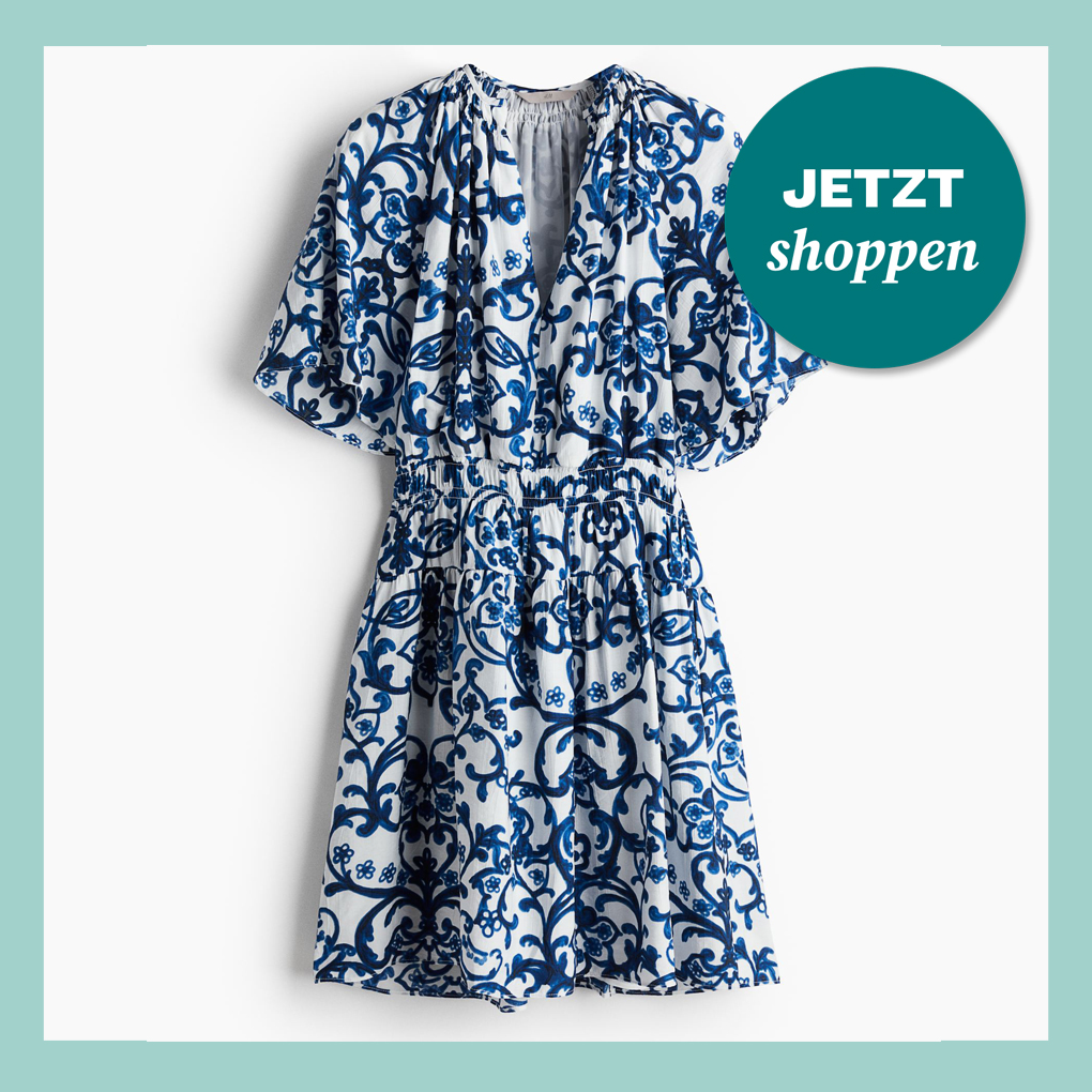 H&M Kleid mit blau-weißem Blumen-Print