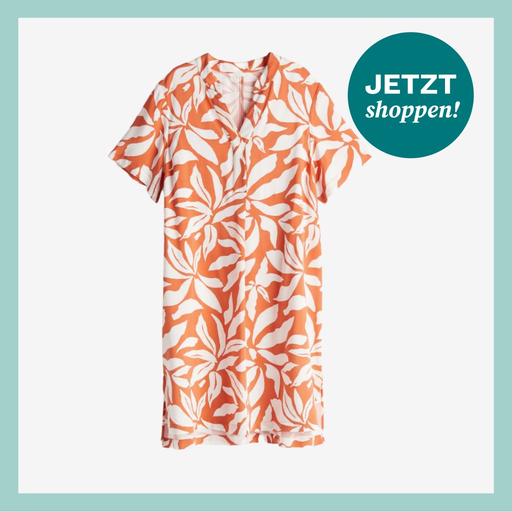 Orange-weiß gemustertes Kleid aus der aktuellen H&M-Kollektion