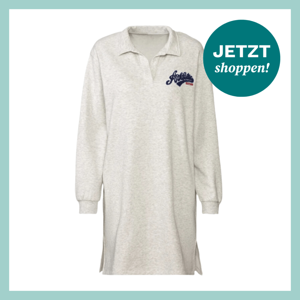 Graues Sweatshirt-Kleid mit Aufnäher und Kent-Kragen