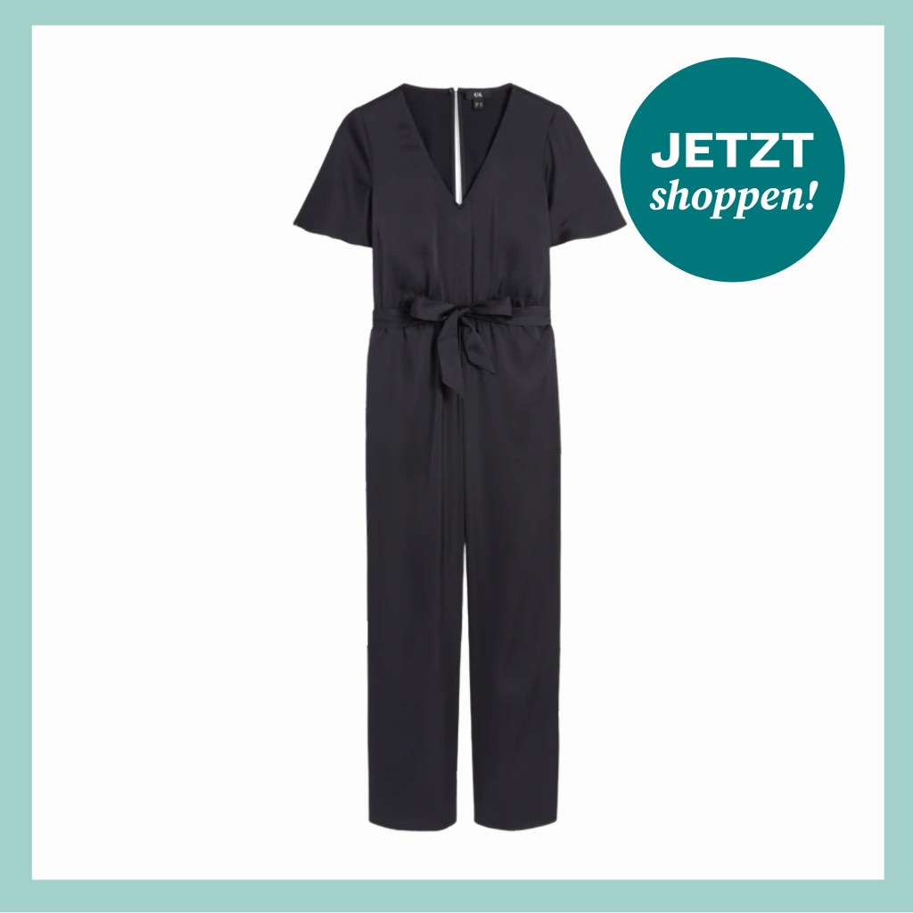 Jumpsuit aus Satin mit langem Bein und Satingürtel