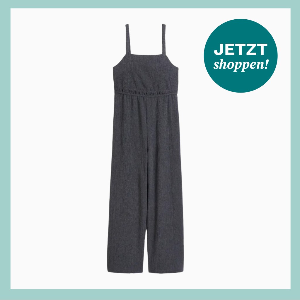 Grauer Jumpsuit mit breiten Trägern und langen weiten Beinen