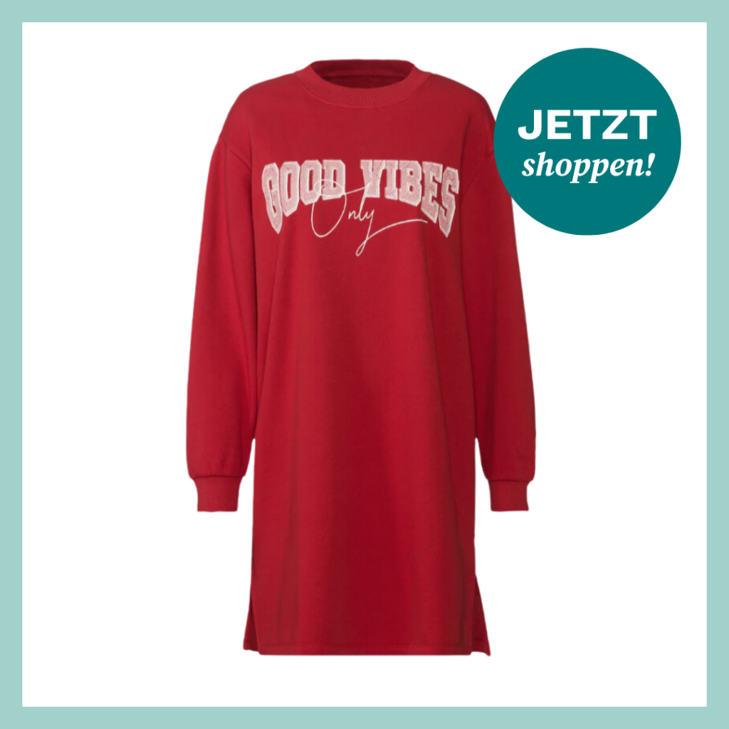 rotes Kleid mit Aufdruck aus der Herbst-Kollektion von LIdl