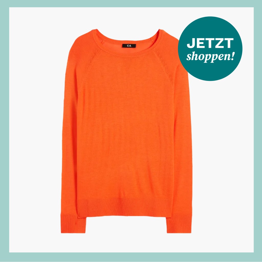 Orangefarbener Feinstrick-Pullover