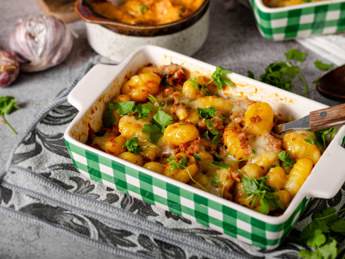 Gnocchi Auflauf mit Hackfleisch und Käse.