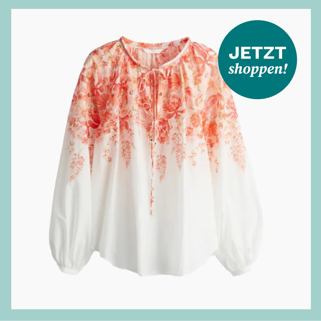 Bluse mit weiten Ärmeln und Blumendruck am Ausschnitt