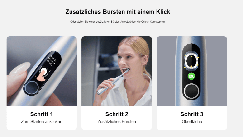 Darstellung in 3 Schritten: Ablauf des Programms "zusätzliches Bürsten mit einem Klick". 