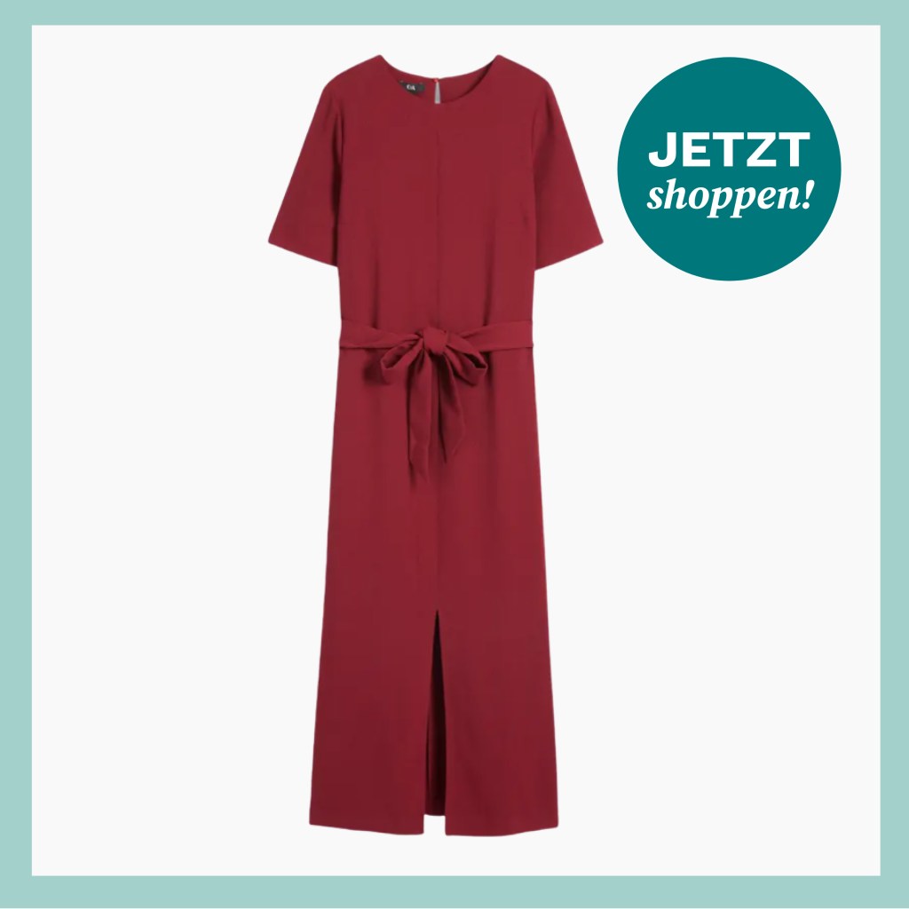 Rotes, midilanges Kleid mit Bindegürtel