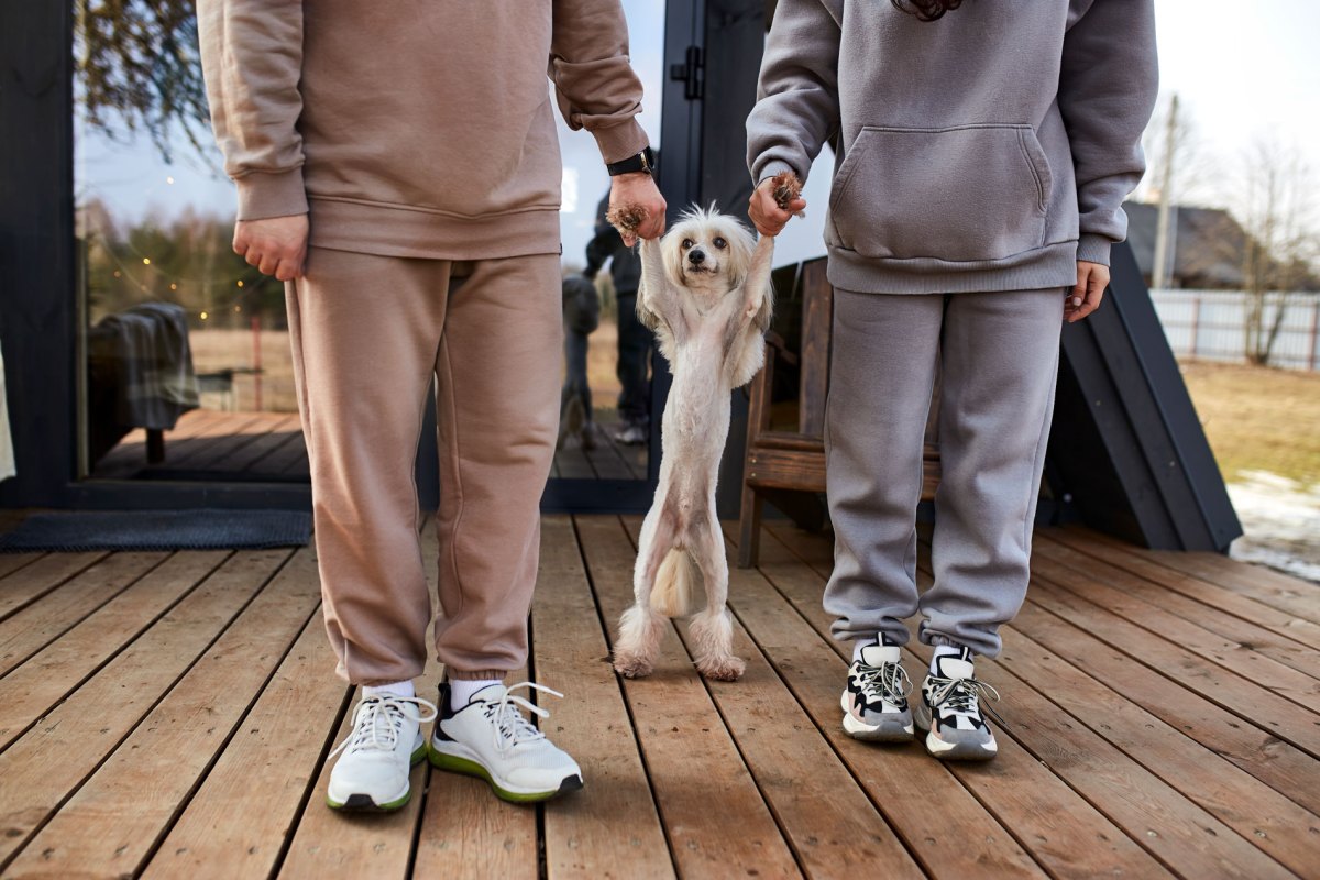 Frau und Mann, die Jogginghosen tragen.