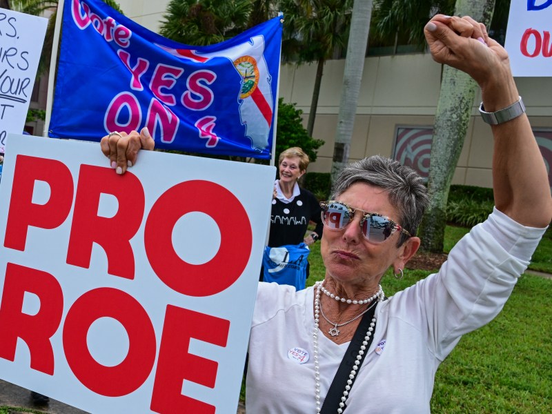 Frau protestiert für Recht auf Abtreibung in Floridam Symbolbild für 4B Movement