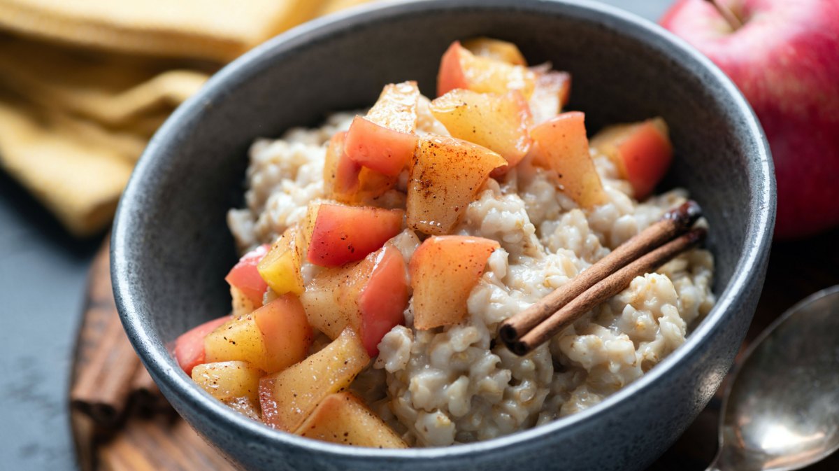 Porridge mit Äpfeln in einer Schüssel