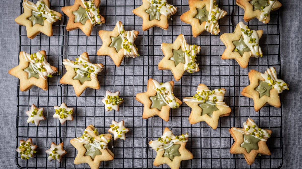 Spitzbuben-Plätzchen mit Pistaziencreme statt Marmelade.