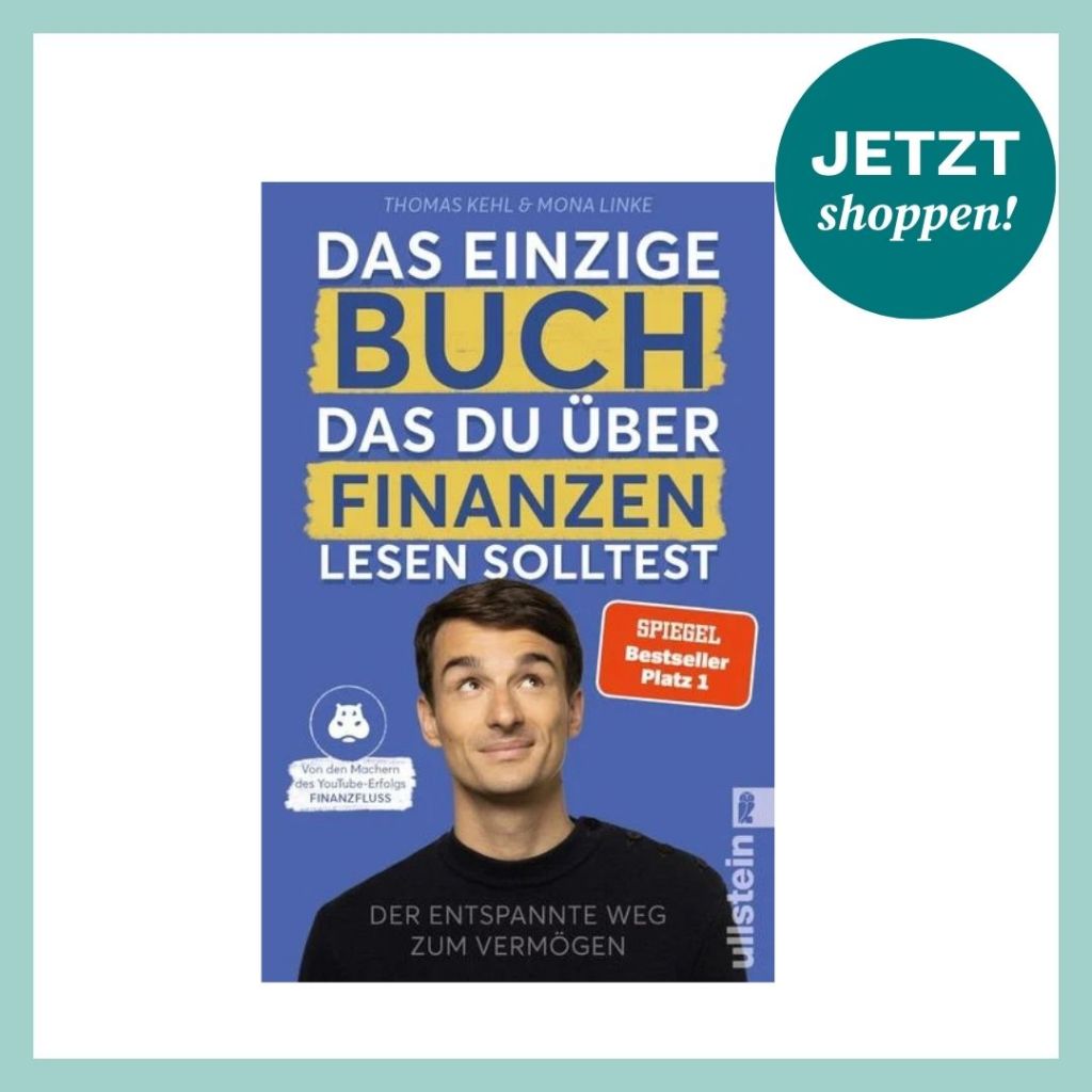 Buchcover mit Titel „Das einzige Buch, das du über Finanzen lesen solltest“, Porträt des Autors mit nachdenklichem Blick und blauem Hintergrund.