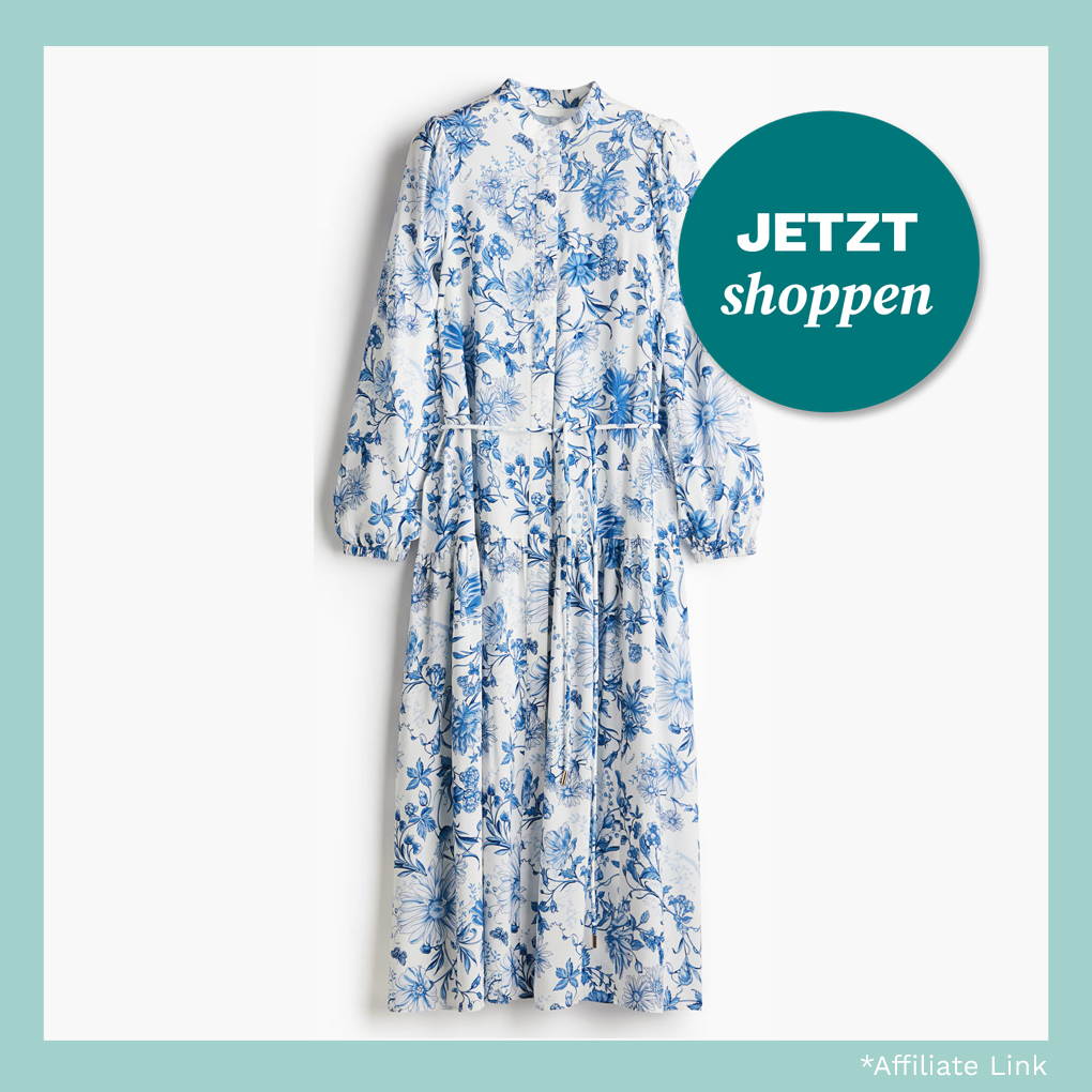 Kleid mit blau-weißem Blumenmuster von H&M